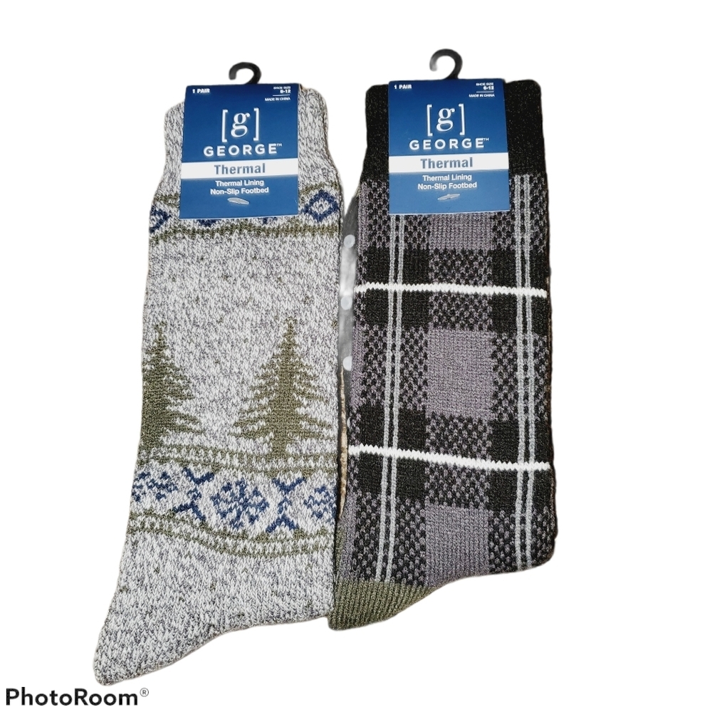 George NWT Non-Slip Long Thermal Socks 2 Pair 311